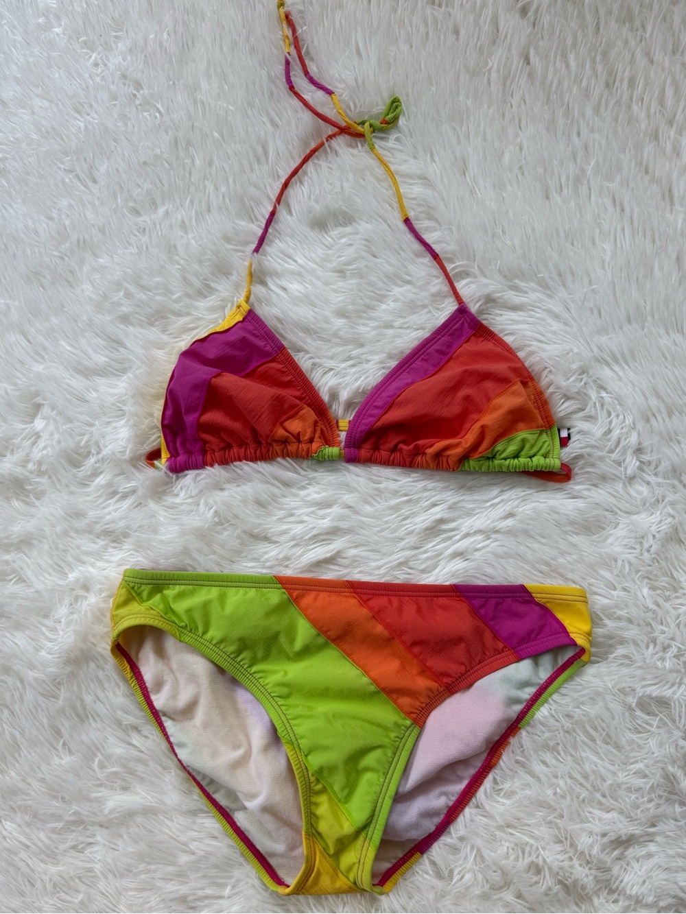 Y2K Tommy Hilfiger swim rainbow colorblock sherbet bikini set size 10/medium
